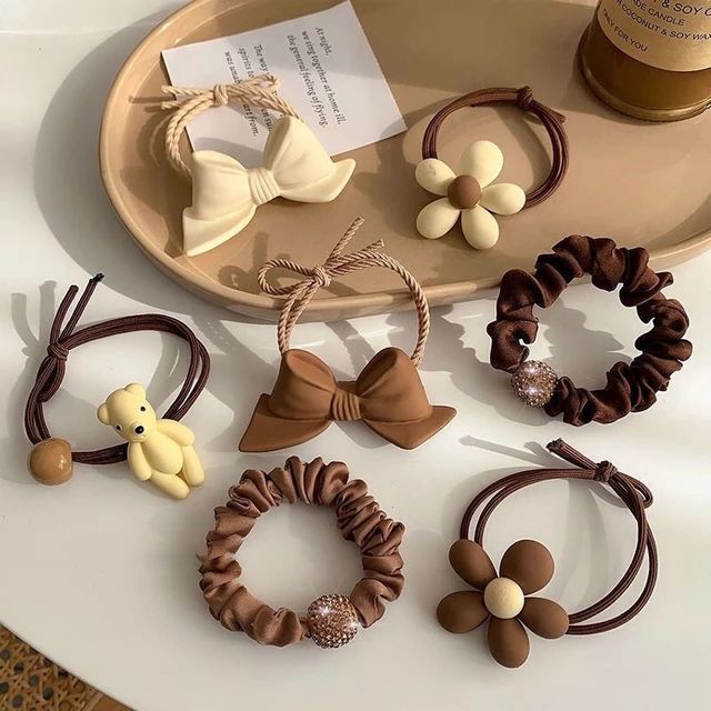 Pack Of 7 Cute Brown Hairties