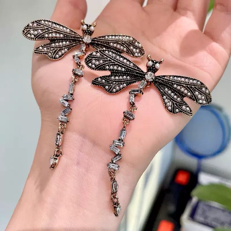 Rhinestone Embellishment Dragonfly Earrings