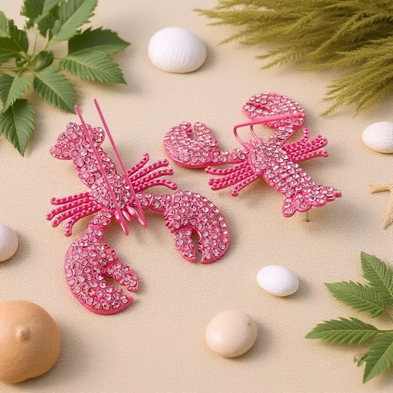 Sea-Stories Pink Lobster Earrings
