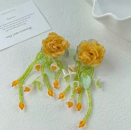 Whimsical Vibrancy Yellow Fabric Earrings