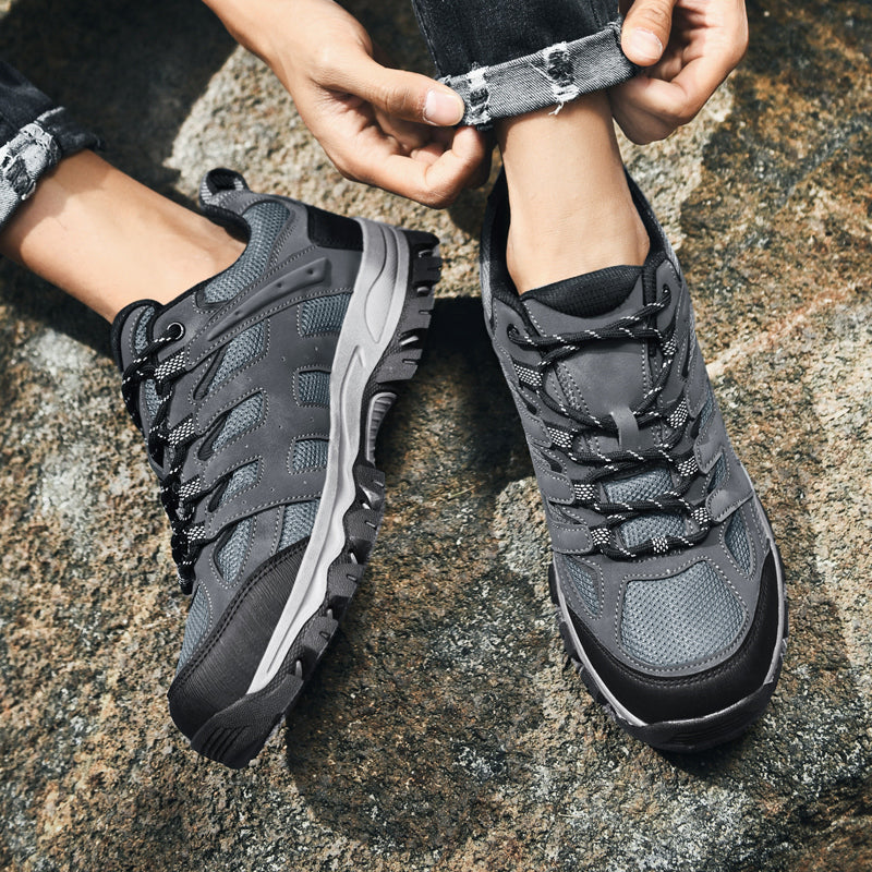 Men's Outdoor Hiking Shoes – Breathable Waterproof Low-Cut Walking Shoes with Non-Slip Traction, Abrasion-Proof Build & Orthopedic Wide Toe Arch Support